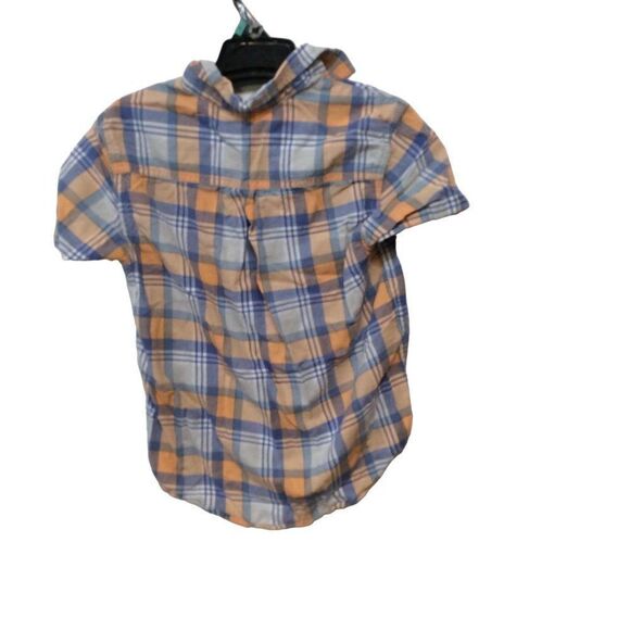 CHEROKEE plaid short sleeve button down small 6-7 blue and orange cotton - Picture 2 of 5